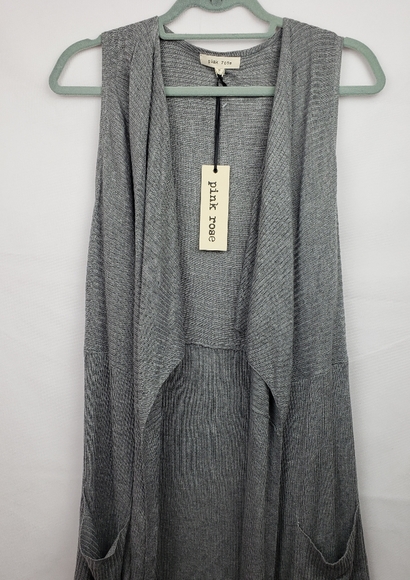 Pink Rose Cardigan Dark Gray sleeveless Sweater - Picture 6 of 7
